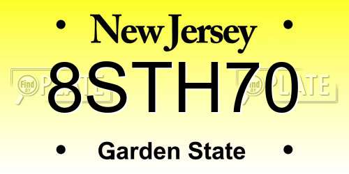 8STH70 New Jersey License Plate