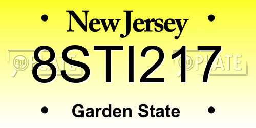 8STI217 New Jersey License Plate