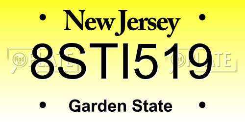 8STI519 New Jersey License Plate