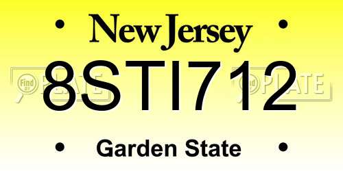 8STI712 New Jersey License Plate