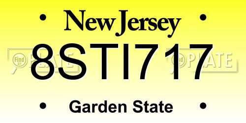 8STI717 New Jersey License Plate