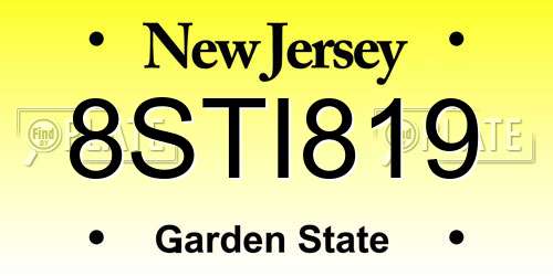 8STI819 New Jersey License Plate