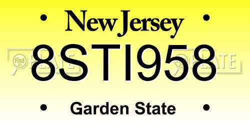 8STI958 New Jersey License Plate