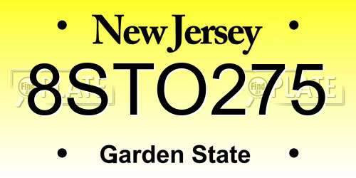 8STO275 New Jersey License Plate