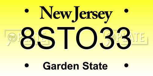 8STO33 New Jersey License Plate