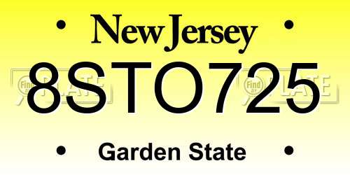 8STO725 New Jersey License Plate