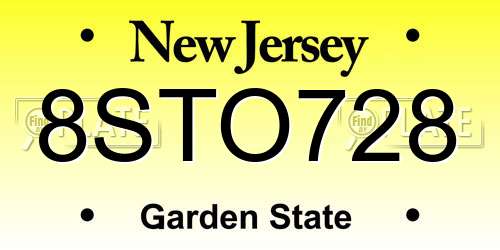 8STO728 New Jersey License Plate