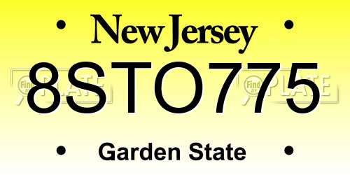 8STO775 New Jersey License Plate