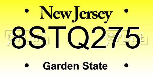 8STQ275 New Jersey License Plate