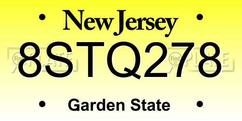 8STQ278 New Jersey License Plate