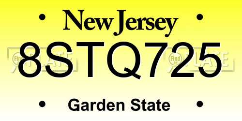 8STQ725 New Jersey License Plate