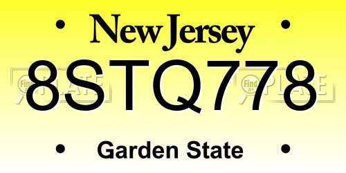 8STQ778 New Jersey License Plate