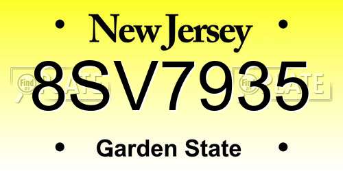 8SV7935 New Jersey License Plate