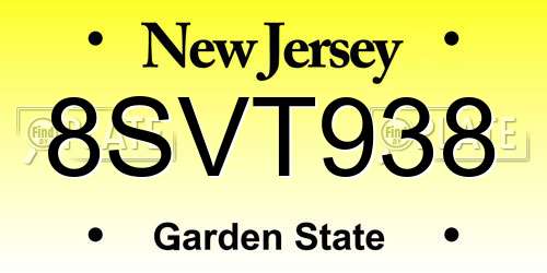 8SVT938 New Jersey License Plate