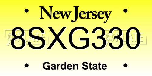 8SXG330 New Jersey License Plate