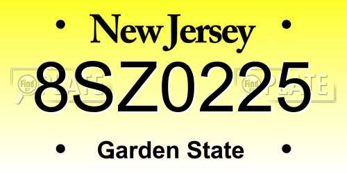 8SZ0225 New Jersey License Plate