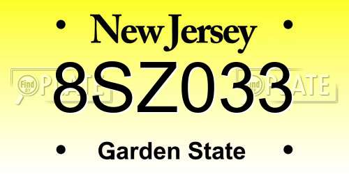 8SZ033 New Jersey License Plate