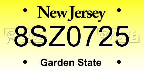 8SZ0725 New Jersey License Plate