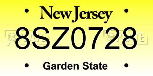 8SZ0728 New Jersey License Plate