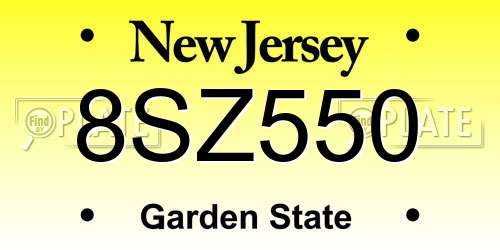 8SZ550 New Jersey License Plate
