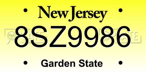 8SZ9986 New Jersey License Plate