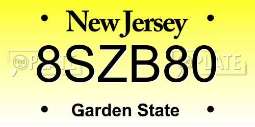8SZB80 New Jersey License Plate