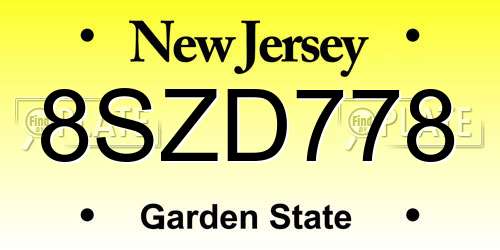 8SZD778 New Jersey License Plate