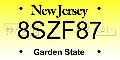 8SZF87 New Jersey License Plate