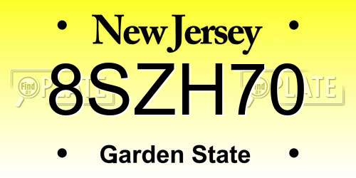 8SZH70 New Jersey License Plate