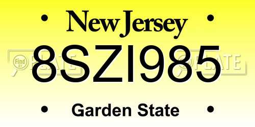 8SZI985 New Jersey License Plate