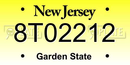 8T02212 New Jersey License Plate