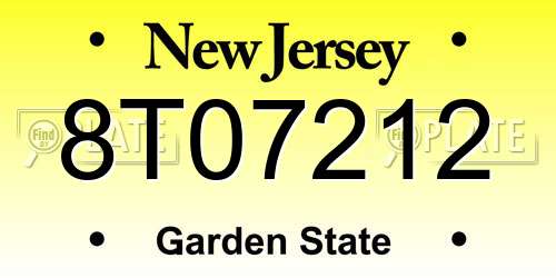 8T07212 New Jersey License Plate