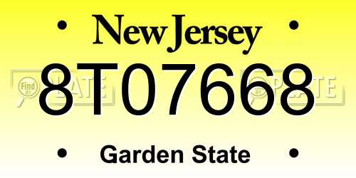 8T07668 New Jersey License Plate