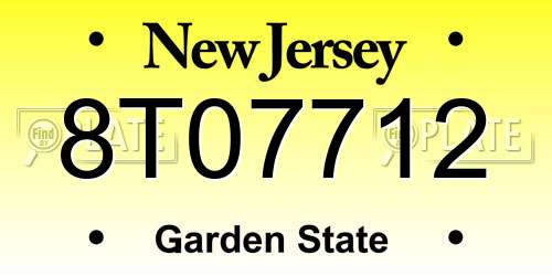8T07712 New Jersey License Plate