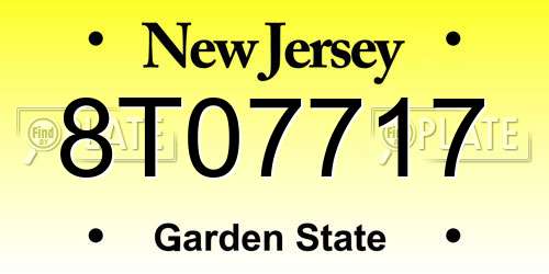 8T07717 New Jersey License Plate