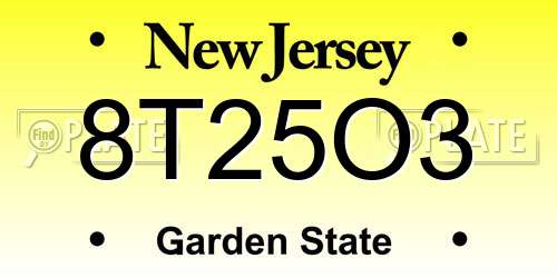 8T25O3 New Jersey License Plate