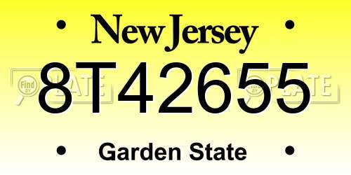 8T42655 New Jersey License Plate