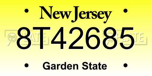 8T42685 New Jersey License Plate