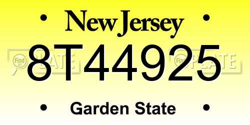 8T44925 New Jersey License Plate