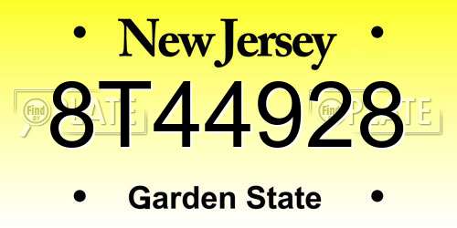 8T44928 New Jersey License Plate
