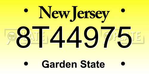 8T44975 New Jersey License Plate