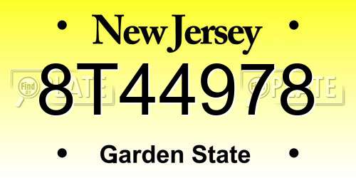 8T44978 New Jersey License Plate