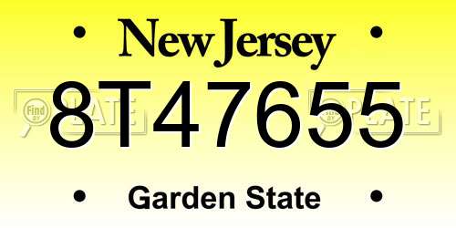 8T47655 New Jersey License Plate