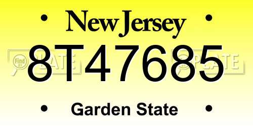 8T47685 New Jersey License Plate