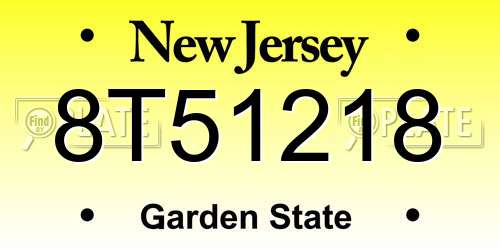 8T51218 New Jersey License Plate