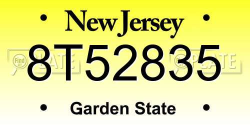 8T52835 New Jersey License Plate
