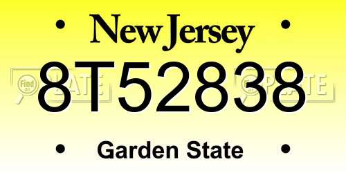 8T52838 New Jersey License Plate