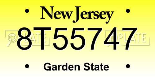 8T55747 New Jersey License Plate