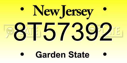 8T57392 New Jersey License Plate