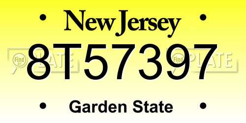 8T57397 New Jersey License Plate
